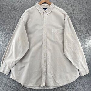 Ralph Lauren Shirt Men 4XLT Tall Ivory Classic Fit Long Sleeve Button Up Collar*
